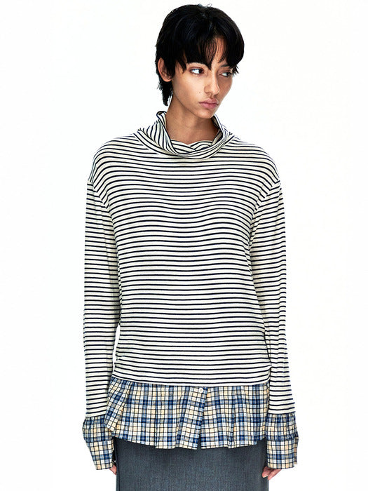 Margesherwood Stripe Turtleneck Shirts Layered Top navy