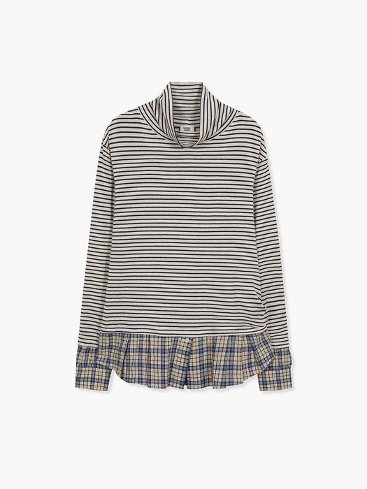 Margesherwood Stripe Turtleneck Shirts Layered Top navy