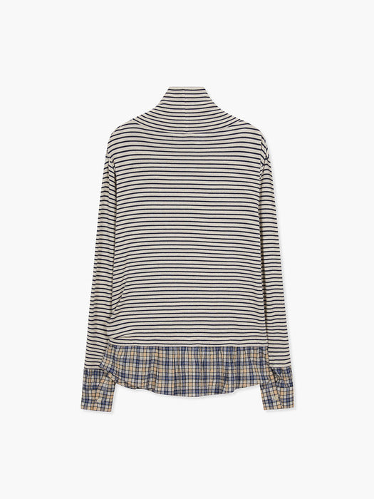 Margesherwood Stripe Turtleneck Shirts Layered Top navy
