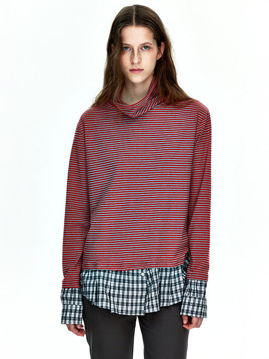 [MARGESHERWOOD] STRIPE TURTLENECK SHIRTS LAYERED TOP_red