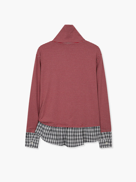 [MARGESHERWOOD] STRIPE TURTLENECK SHIRTS LAYERED TOP_red