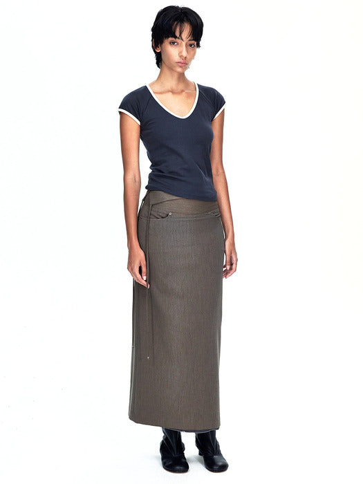 [MARGESHERWOOD] WOOL MAXI SKIRT_brown