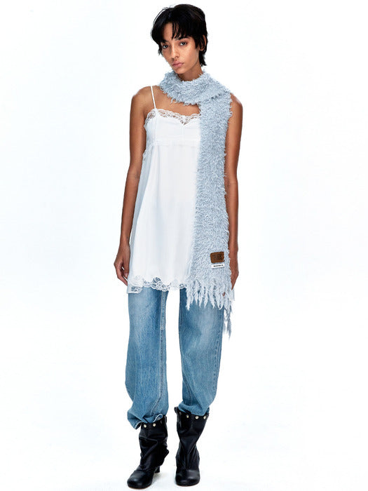 [MARGESHERWOOD] PUPPY TOUCH FRINGE MUFFLER_grey blue