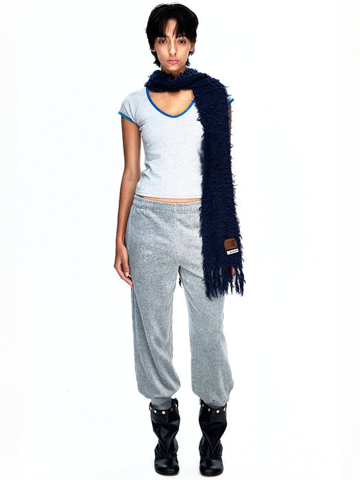 [MARGESHERWOOD] PUPPY TOUCH FRINGE MUFFLER_navy