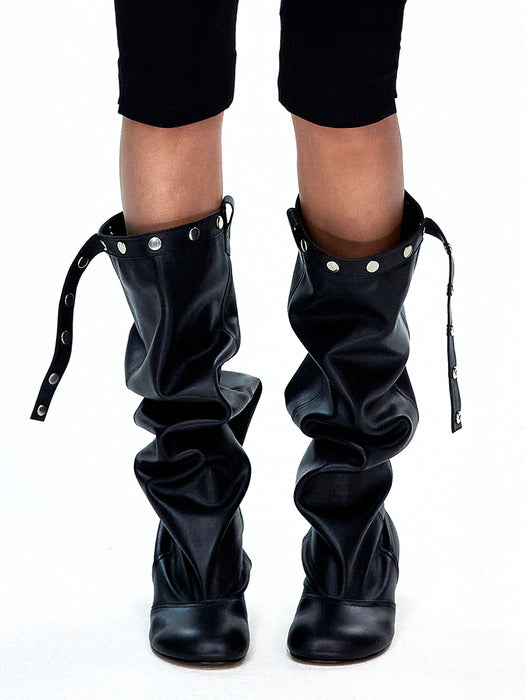 [MARGESHERWOOD] SNAP HIGH LEATHER BOOTS_black