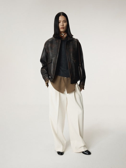 [recto] OVERSIZED SHEARING LEATHER JUMPER (VINTAGE BROWN)