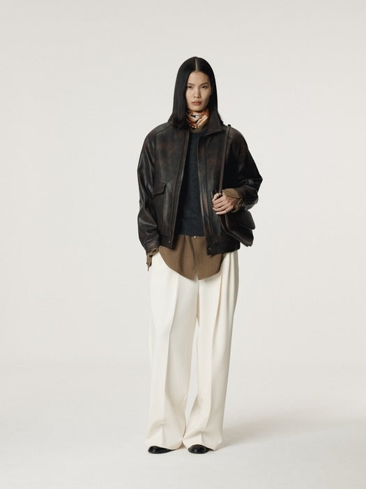[recto] OVERSIZED SHEARING LEATHER JUMPER (VINTAGE BROWN)