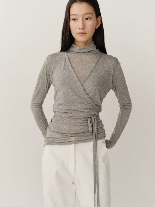Kindersalmon Wool Jersey Cardigan Melange Gray