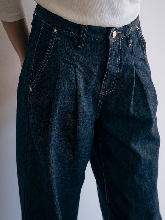 Tillidie Textured non fade wide denim pants Indigo