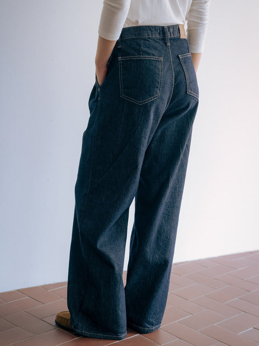 Tillidie Textured non fade wide denim pants Indigo