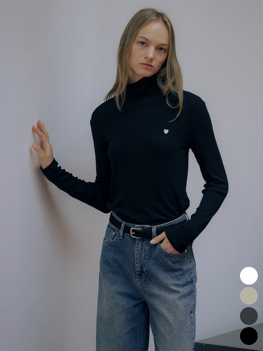 [TILLIDIE] Ribbed heart logo point turtle neck [TIWT01LT11]_4color