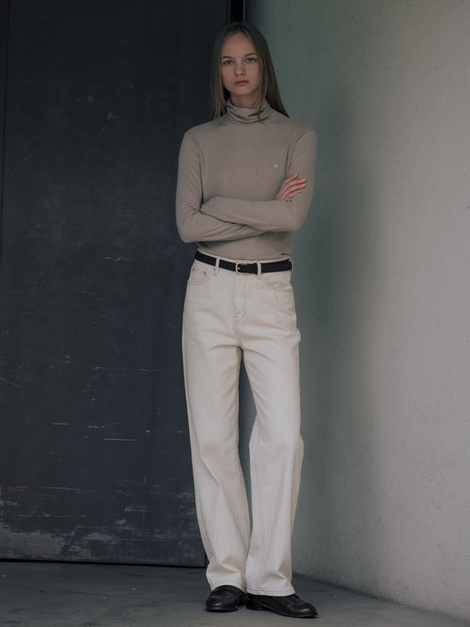 [TILLIDIE] Ribbed heart logo point turtle neck TIWT01LT09_Beige