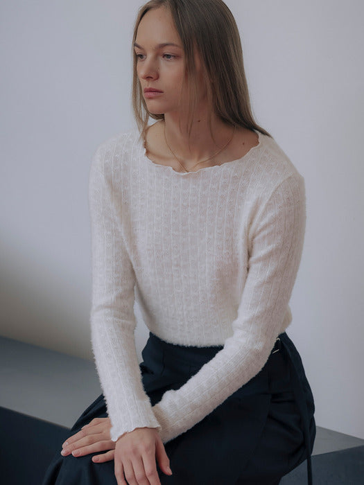 [TILLIDIE] Fringe texture loose fit top TIWT01LT05_Ivory