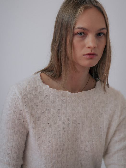 [TILLIDIE] Fringe texture loose fit top TIWT01LT05_Ivory