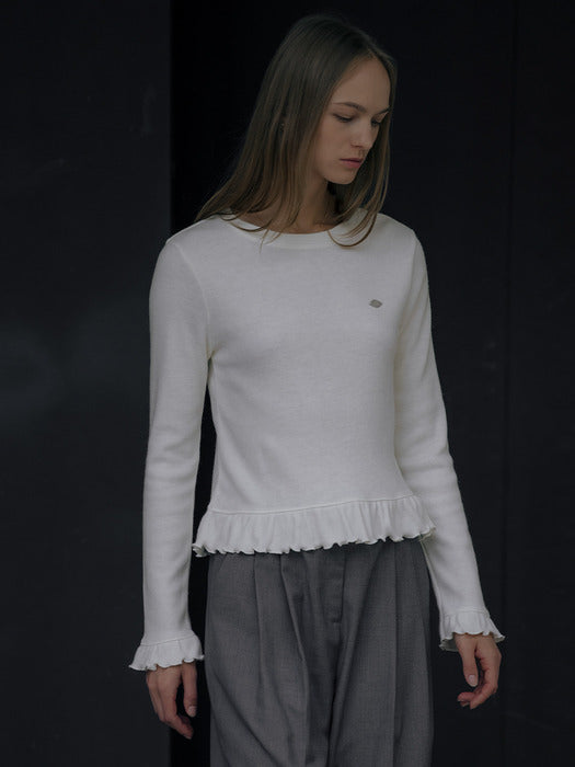 [TILLIDIE] Wool blended frill detail t-shirt TIWT01LT03_Ivory