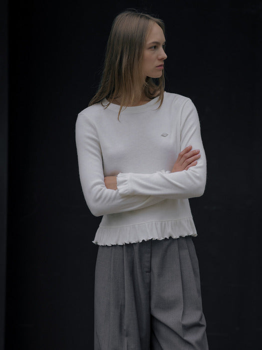 [TILLIDIE] Wool blended frill detail t-shirt TIWT01LT03_Ivory