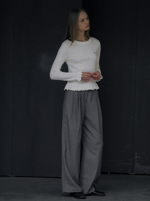 [TILLIDIE] Wool blended frill detail t-shirt TIWT01LT03_Ivory