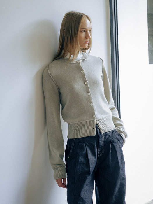 [TILLIDIE] Wool blended line detail cardigan TIWT01CD02_Light khaki