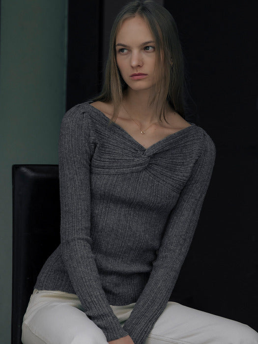 [TILLIDIE] Wool blended twisted knit top TIWT01SW02_Melange gray