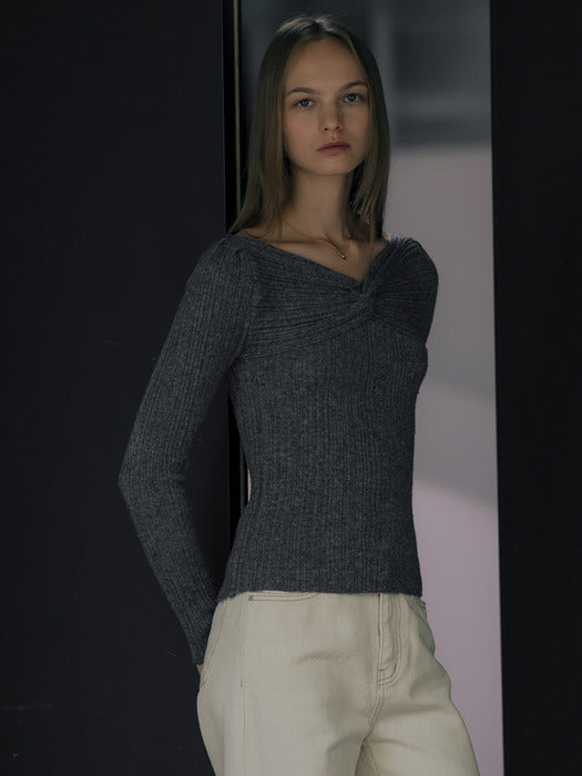 [TILLIDIE] Wool blended twisted knit top TIWT01SW02_Melange gray