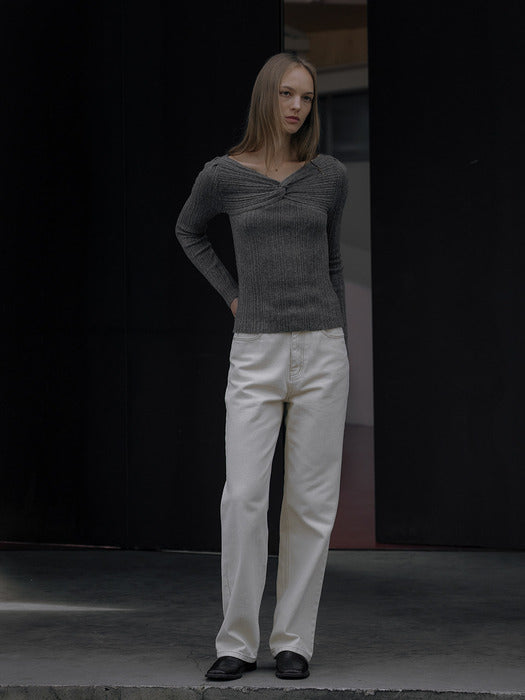 [TILLIDIE] Wool blended twisted knit top TIWT01SW02_Melange gray