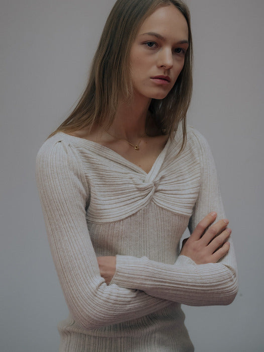 [TILLIDIE] Wool blended twisted knit top TIWT01SW01_Oatmeal