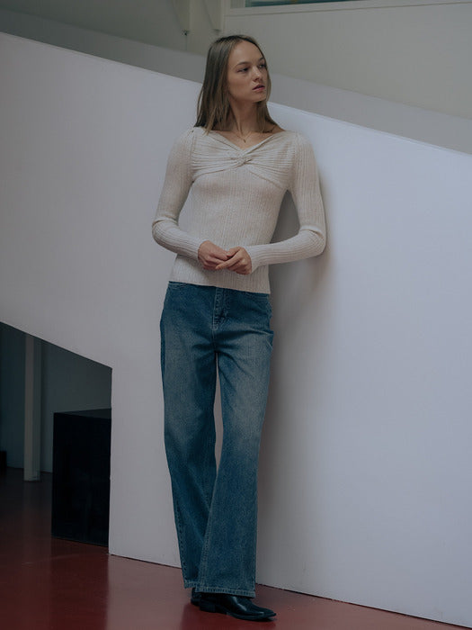 [TILLIDIE] Wool blended twisted knit top TIWT01SW01_Oatmeal