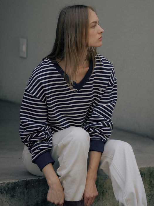 [TILLIDIE] Stripe V-neck fluff MTM [TIWT01LT13]_2color