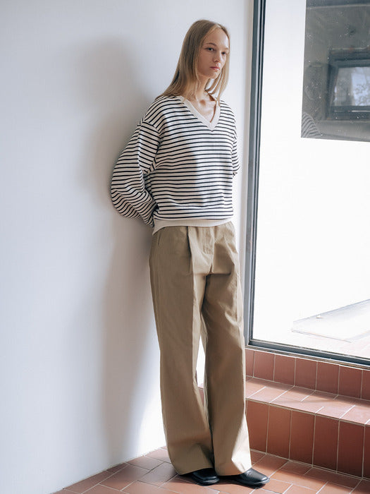 [TILLIDIE] Stripe V-neck fluff MTM TIWT01LT12_Ivory