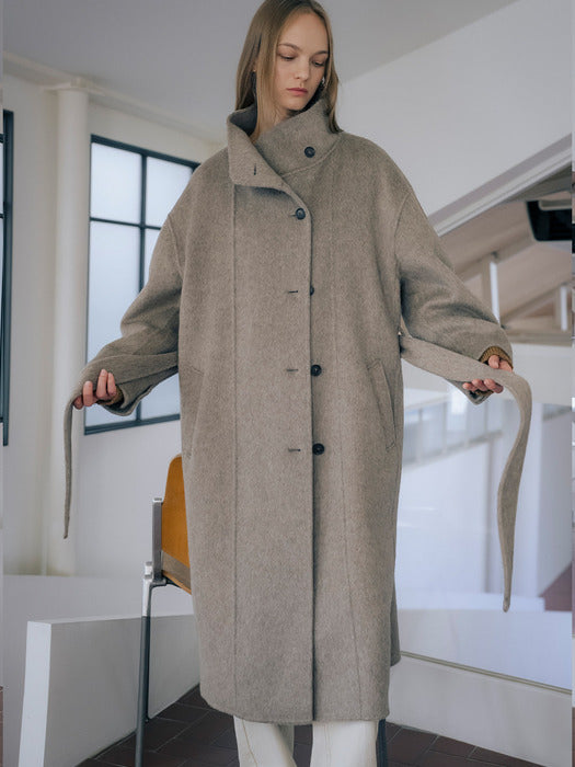 [TILLIDIE] WOOL100 mock-neck handmade coat TIWT01CT05_Dark beige