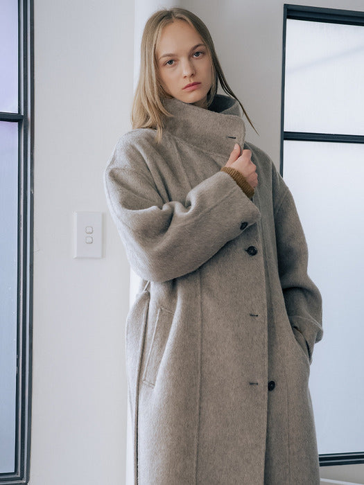 [TILLIDIE] WOOL100 mock-neck handmade coat TIWT01CT05_Dark beige