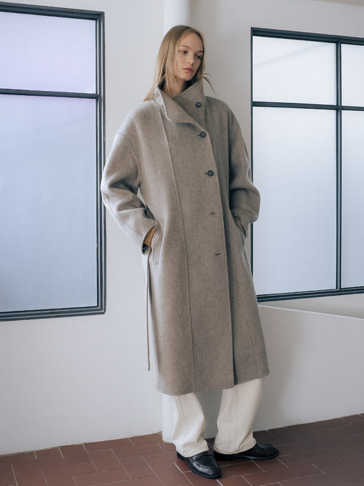 [TILLIDIE] WOOL100 mock-neck handmade coat TIWT01CT05_Dark beige