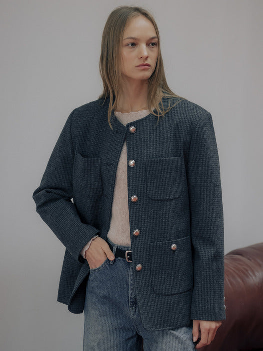 Tillidie Wool padded tweed half jacket Charcoal