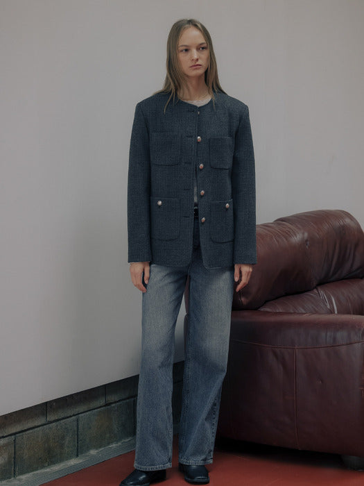 Tillidie Wool padded tweed half jacket Charcoal