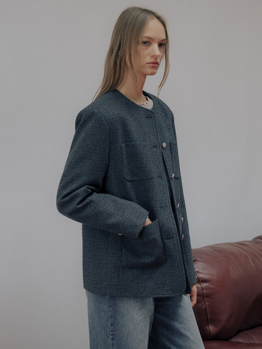 [TILLIDIE] Wool padded tweed half jacket TIWT01JK01_Charcoal