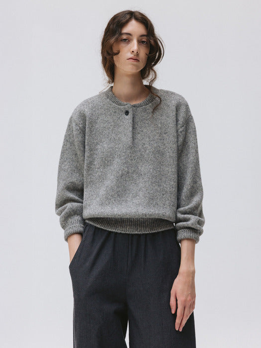 [moia] alpaca henley knit (melange gray)