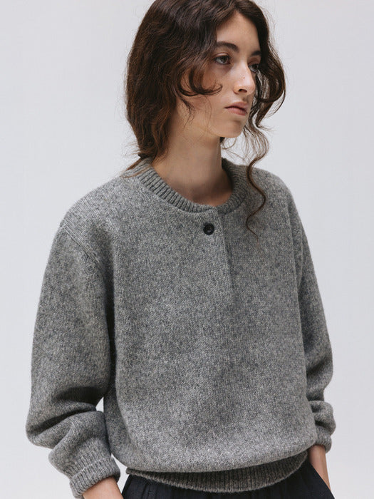 [moia] alpaca henley knit (melange gray)