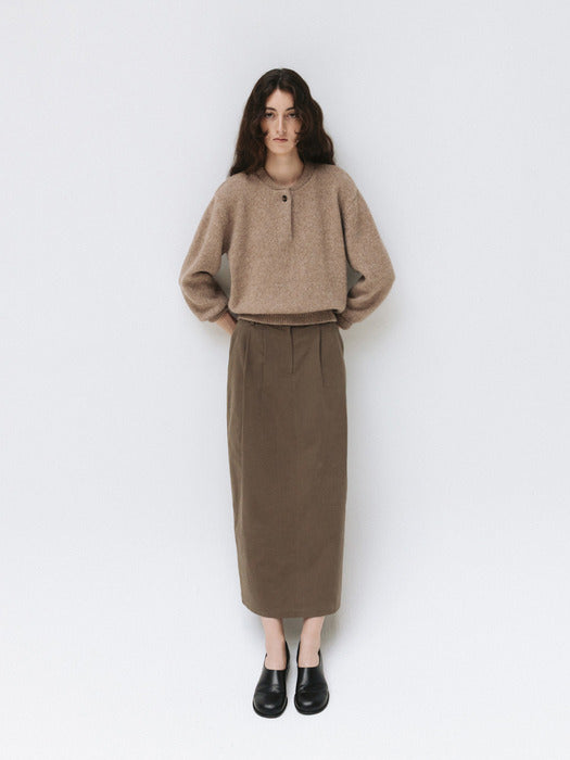 cotton stitched skirt (khaki brown)