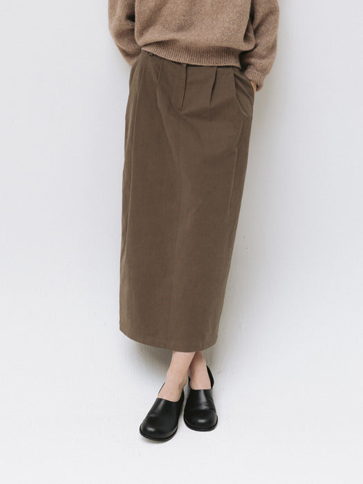 cotton stitched skirt (khaki brown)