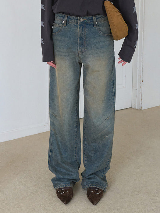 Raive Vintage Washed Denim Pants in Blue