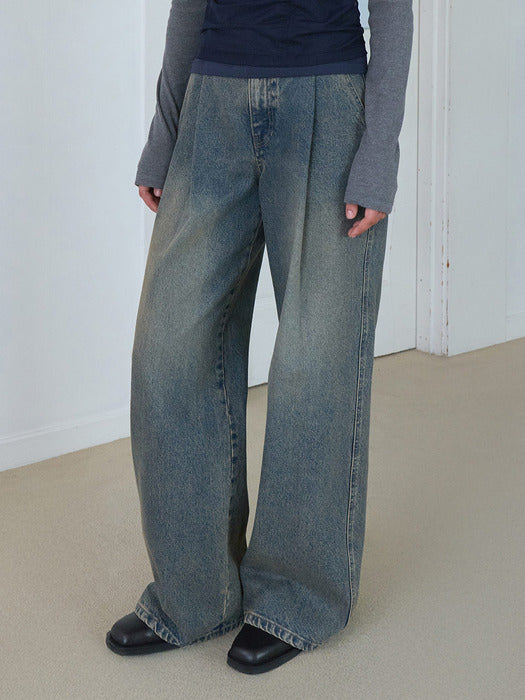 Raive Color-Dying Tuck Denim Pants