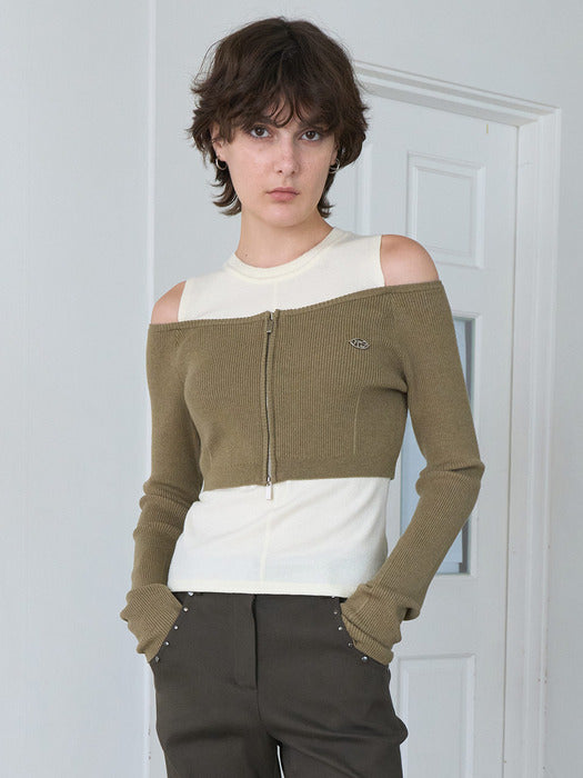 [raive] Zipper Shoulder Cut-out Knit VK5AP182_2color