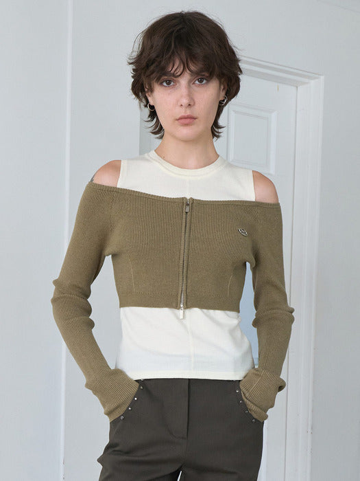 [raive] Zipper Shoulder Cut-out Knit VK5AP182_2color
