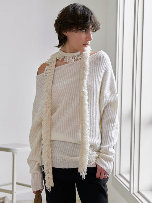 [raive] Tassel Muffler Set Knit VK5AP186_2color