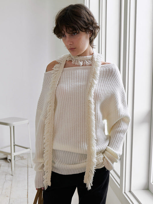 [raive] Tassel Muffler Set Knit VK5AP186_2color