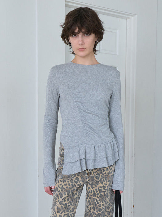 [raive] Unbalance Frill Shirred Top VW5WE632_2color