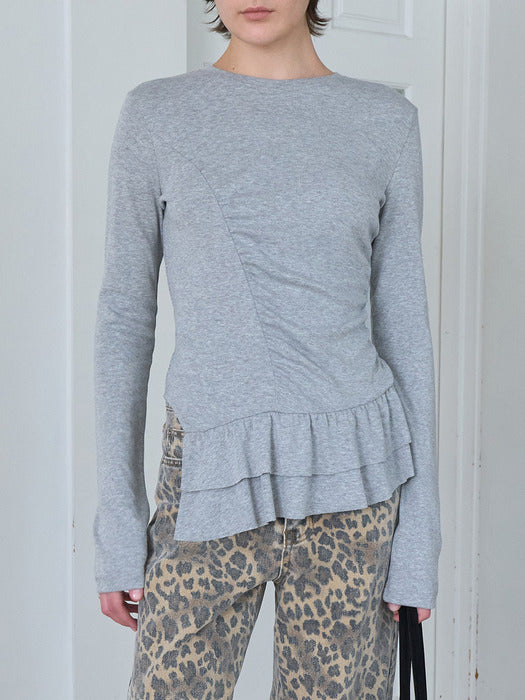 [raive] Unbalance Frill Shirred Top VW5WE632_2color