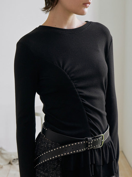 [raive] Unbalance Frill Shirred Top VW5WE632_2color