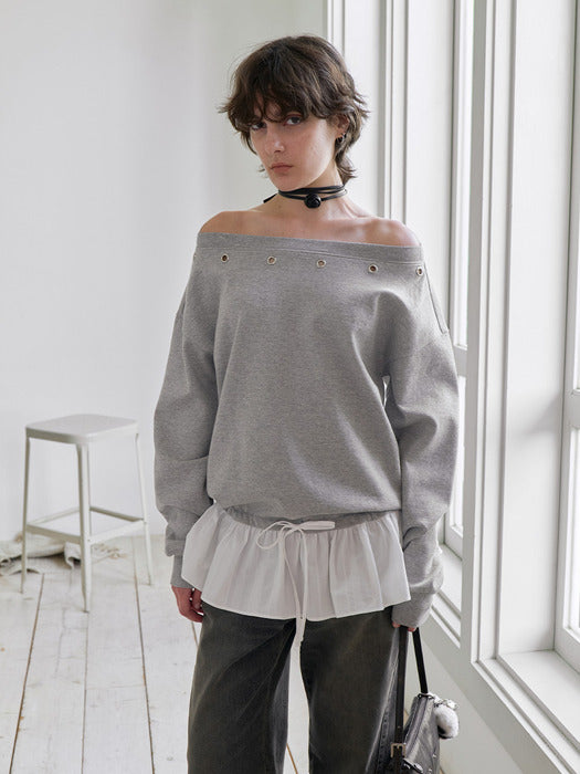 [raive] Off-shoulder Eyelet-Detail Top VW5AE142_2color
