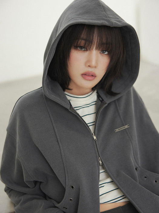 [raive] Washed Hood Zip-up in D/Grey VW5AM063-13